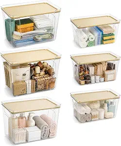 Trash Bag Dispenser, 6 Pack, 3 Large and 3 Small Clear PET Bins