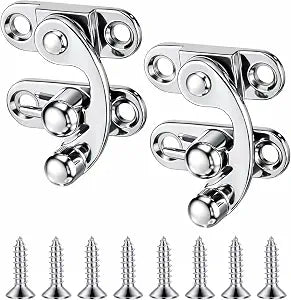 Jewelry Box Latch, 2 PCS Antique Vintage Hasp Latch Small Cabinet Latches Hook Swing Arm Lock Clasp Hardware Right Padlock Hasp Hook Lock with Screws for Suitcase Jewelry Box Toolbox, Silver