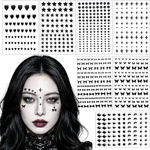 7 Sheets Black Face Gems Self Adhesive Rhinestone for Halloween Makeup, for Party DIY Face, Eye, Body Jewels, Rave Accessories