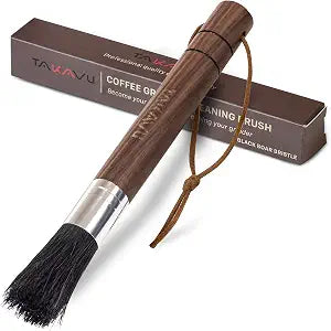 TAKAVU Coffee Grinder Brush, Natural Boar Bristle, Espresso Barista Cleaner