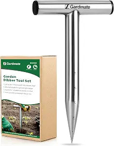 Stainless Steel Hand Dibber with Depth Markings & T-Handle, Rust-Resistant Bulb Planter Tool for Seeds, Seedlings & Bulbs Ergonomic Design for Garden & Lawn