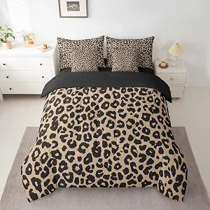 jejeloiu Leopard Cheetah Print Comforter Set Full Size 7 Pieces Bedding Set