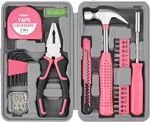 Hi-Spec Tool Set 25pc Pink Household DIY Tool Kit for Women. Small Mini Tool Box Set of Starter Basic Ladies Tools