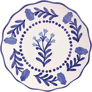 Mud Pie Stoneware Blue Round Flower Salad Plate