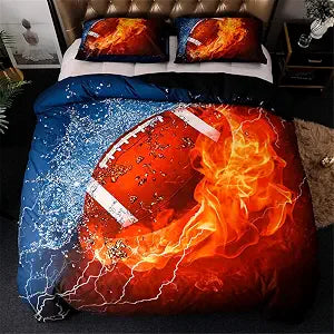 3D Football Bedding Duvet Cover Set 3 Piece (1 Duvet Cover+2 Pillowcase) for Teen Boys Sports Microfiber Bedding Quilt (Queen Football)