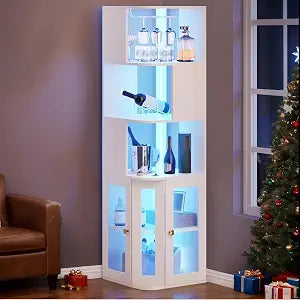 YITAHOME Corner Wine Cabinet with LED Lights & Glass Holder