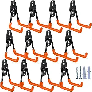 HUPBIPY Heavy Duty Garage Hooks 12 Pack, 2.8 inch Small U Shaped Hanger, Wall Mounted Storage System, Power and Garden Tool Organizer, for Hanging Ladders, Hose, Bulk Items and More