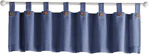 Tucker Solid Button Window Kitchen Valance, Blue - 60" W x 15" L