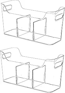 Tall Narrow Clear Bins with Dividers, Plastic Containers for Organizing Kitchens and Bathrooms - 14" L, 2 Pack