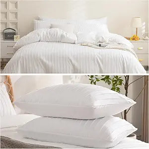 JELLYMONI White Striped Duvet Cover Set & 2 Pack Pillowcases Zipper & Envelope Closure (Pillows Not Included)