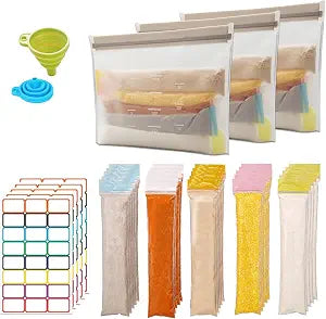 Protein Powder Containers & Supplement Travel Pack: 100 Leakproof Powder Dispensers with Funnel & 3 Portable Pouches for Gym, Outdoor, Travel