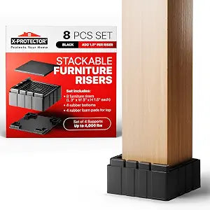 X-Protector Bed Risers - 8 PCS Set, Adjustable Height 1.5-3 inches, Black
