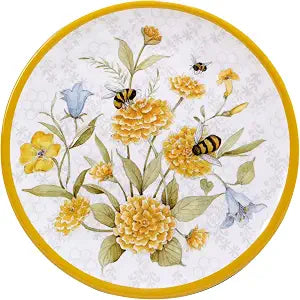 Bee Sweet 9" Melamine Salad & Dessert Plates, Set of 6 Durable Shatterproof Plates with Floral & Bee Design, BPA-Free for Everyday Dining, Garden Parties & Spring Entertaining