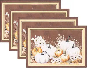 Elrene Home Fashions Wheatland Harvest Fall/Thanksgiving Cloth Dining Rectangle Placemats, 13"x19", Set of 4