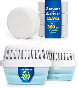 HUMYDRY Moisture Absorber Dehumidifier 15.9oz, 2 Devices with 4 Refills