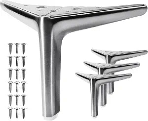 VEHCIL 6 Inch Tall Metal Furniture Legs Set of 4, Brushed Satin Nickel Heavy Duty 1600LBS Triangular Bed Sofa Cabinet Risers, Extra Height DIY Replacement Furniture Feet for Under Furniture Storage