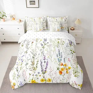 jejeloiu Cute Floral Comforter Set Flowers Bedding Set King Size 7 Pieces