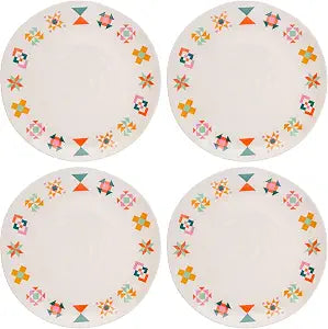 Karma, 10.75 inches Melamine Dinner Plates Set of 4, Reusable Dishwasher Safe Plates for Outdoor and Indoor, Quilt Blocks