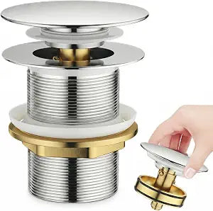 Solid Brass Universal Pop Up Drain for Bathroom Sink, Anti-Clogging Bathroom Drain Stopper with Detachable Basket Polished Chrome, All Copper Big Cap Fit Drain Assembly Fits G1-1/4