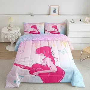jejeloiu Girls Singer Comforter Set Twin Size for Kids Boys Girls