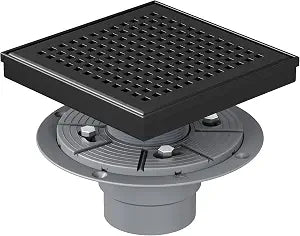 Neodrain 6" Matte Black Square Shower Drain with Quadrato Pattern Grate