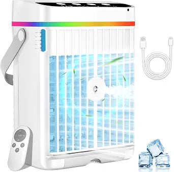 Portable Air Conditioners, AC Fan Mini Evaporative Air Cooler 1250ml with Ice Cooling Mist Personal Air Conditioner Quiet for Bedroom, Home Office Desk and Car Camping