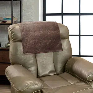 Recliner Headrest Protector, PU Leather Headrest Cover for Recliner Chair & Sofa, Adhesive Hook and Loop Headrest Cover, Furniture Headrest Protection, 17 x 27 Inch
