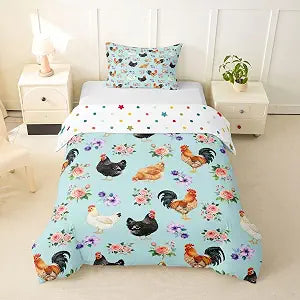 Feelyou Hen Rooster Print Duvet Cover Queen Size 3Pcs Boys Girls Teens