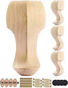 La Vane 4 inch / 10cm Wooden Furniture Legs, Set of 4 European Style Solid Wood Carving Furniture Replacement Feet Decoration for Sofa Cabinet Wardrobe Table Loveseat
