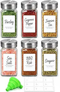 ComSaf Glass Spice Jars with Shaker Lids 4 oz 6 Pack Square