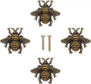 4pcs Bumble Bee Cabinet Knobs - Insect Drawer Pulls - Animal Single Hole Handles for Dresser & Antique Dresser Bathroom Cabinets (Bronze)