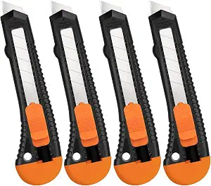 4 Pack Box Cutter Retractable, 18mm Utility Knife, Razor Knife