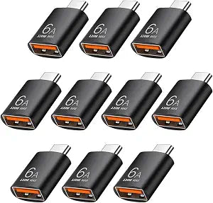 Pastall 10 Pack 10Gbps/120W USB C to USB Adapter,USB3.1 to C Adapter,Black