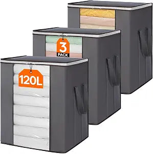 Lifewit 3 Pack 120L Extra Large Clothes Storage, Blanket Storage Bags