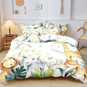 Aniamal Duvet Cover Set for Kids,Cartoon Duvet Cover Bedding Set,3 Pcs Ultra Soft Washed Microfiber Duvet Cover with Zipper Closure,Queen Size