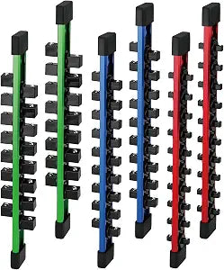 6-piece Socket Organizer Storage Set, 1/4-Inch, 3/8-Inch, 1/2-Inch Double Sided Aluminum Alloy Socket Holder Rail, Drive Socket Trays Holds 108 Sockets, 360 Swivel Clip Socket Holder Kit for Tool Box