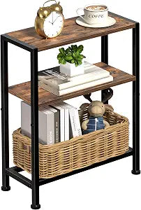 Narrow Side Table for Small Space, 2-Tier Small End Table with Shelf Holder, Slim Nightstand, Skinny Snack Couch Table in Living Room, Bedroom, Study, Kitchen and Balcony (Rustic Brown &Black)