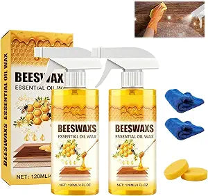 Beeswax Wood Polish Spray, Beeswax Essential Oil Wax, Natural Beeswax Furniture Polish & Wood Cleaner with Sponge and Towel, Upgrade Wood Wax Restorer for Floors, Furniture, Cabinets Tables (2Pcs)