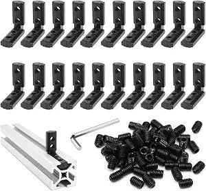 20Pcs Black 10 Series Aluminum Extrusion Profiles 1010 Series L-Shape Interior Corner Connector Joint Bracket with Screws for 10/10 1" x 1" 1 Inch x 1 Inch Extruded Aluminum Profiles