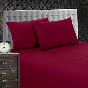 Elegant Comfort 1500 Premier Wrinkle & Fade Resistant 4 pc Sheet Set, Deep Pocket Up to 18" and Colors, Queen Burgundy