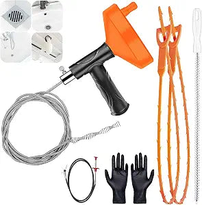 33 Ft Drain Snake Auger, Heavy Duty Plumbing Snake for Sink, Tub, and Shower, Clog Remover Drain Cleaner Tool with Gloves