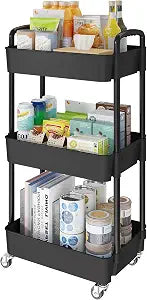 3 Tier Rolling Cart with Wheels, Utility Storage Carts,Black
