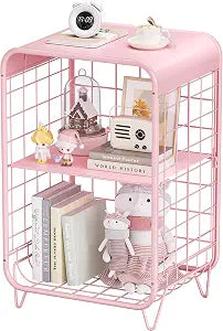 APEXCHASER Cute Kids Pink Nightstand,3 Tier Metal Side Table