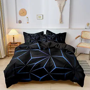 Duvet Cover Set Full Size, Blue and Black Digital Geometric Printed Comforter Cover Set Personalized Space-Themed Plaid Bedding Set for Adult Kids Boys Girls (1 Duvet Cover + 2 Pillowcase)