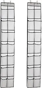 PVWSG Over The Door Shoe Organizer, 14 Large Mesh Pockets Hanging Shoe Rack for Closet Organizers and Storage, White, 2-pack (white)