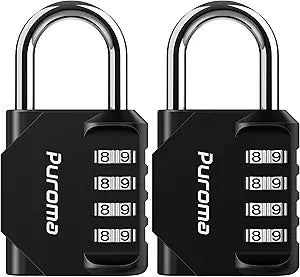 Puroma 2 Pack Combination Lock Locker 4 Digits Combo Padlock Gym Black