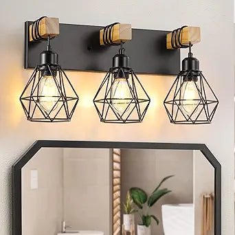 maesta 3 Light Bathroom Vanity Light, Farmhouse Black Fixture Over Mirror