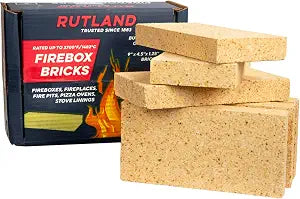 Rutland Fire Bricks, Properly Cured High Temperature FireBrick, USA-Made Residential Fire Clay Replacement for Wood Stove, Fireplace, & Pizza Oven, Size 9" x 4.5" x 1.25", 6-Pack, Tan