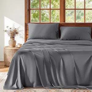100% Viscose Derived from Bamboo Sheets Size Set ��� 4pcs Cooling Sheet Set, Super Soft & Luxury Bed Sheets, Deep Pocket Fits Up to 16'' Mattresses(Queen, Dark Grey-3)