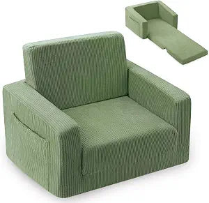 2-in-1 Kids Chair and Couch, Cozy Corduroy Kids Sofa, Green